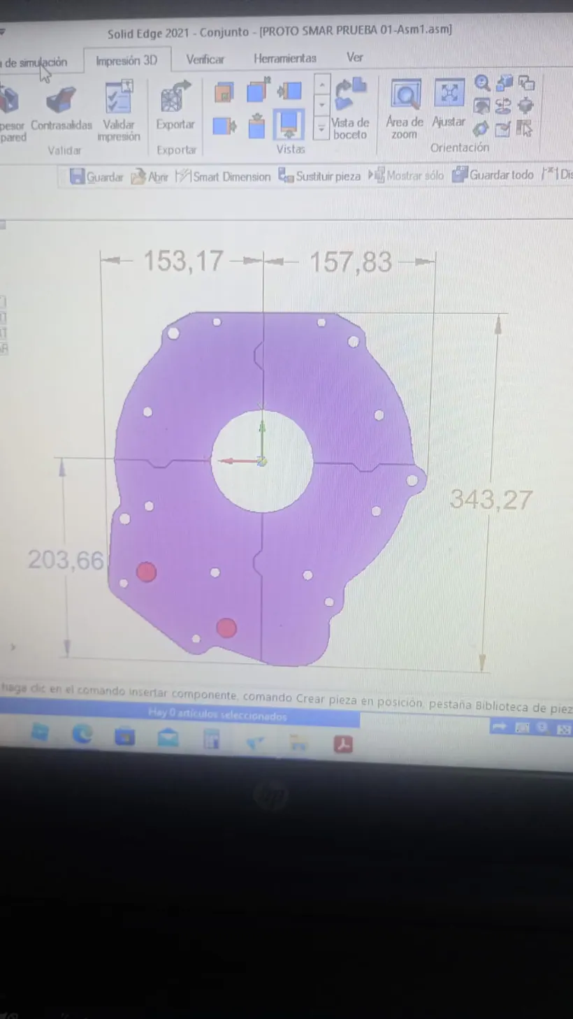 Cotas de la campana en el conjunto: 153,17 y 157,83 mm