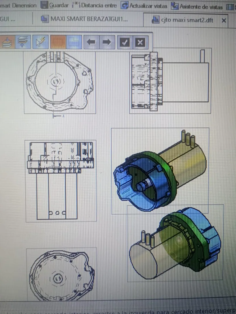 Plano de fabricación con vistas y cortes de la campana
