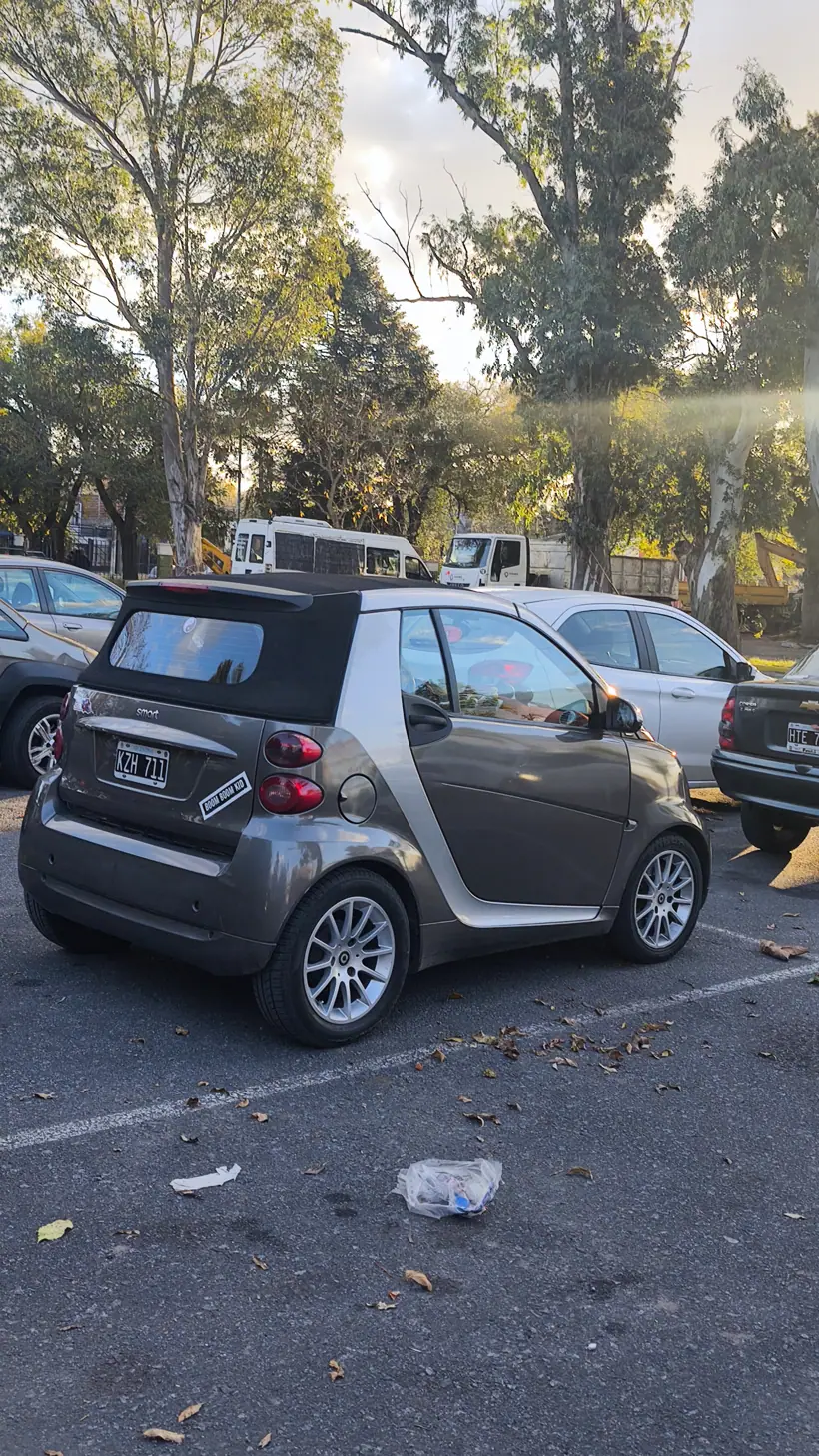 El Smart eléctrico al atardecer entre los eucaliptos