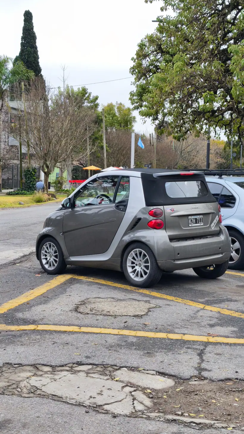 El Smart estacionado en la calle, día gris